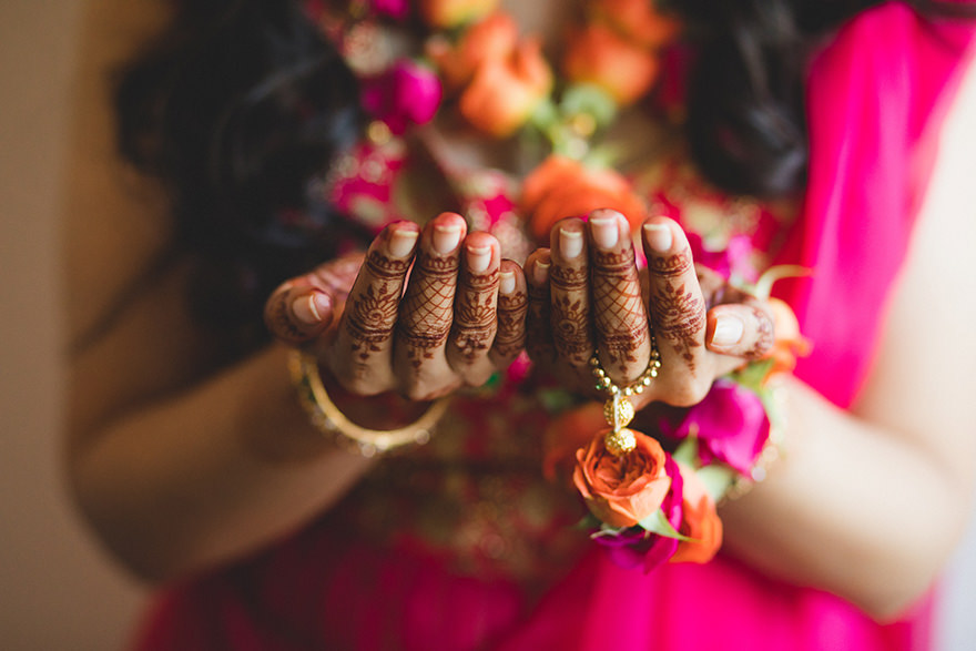henna tattoo detail of an Indian bride hands