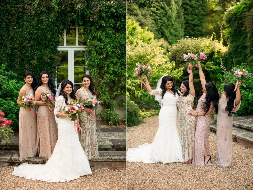 Bridesmaids photos during an outdoor wedding at Hexton Manor