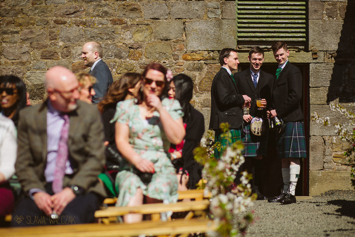 groom awaiting bride's entrance during a humanist wedding in Scotland