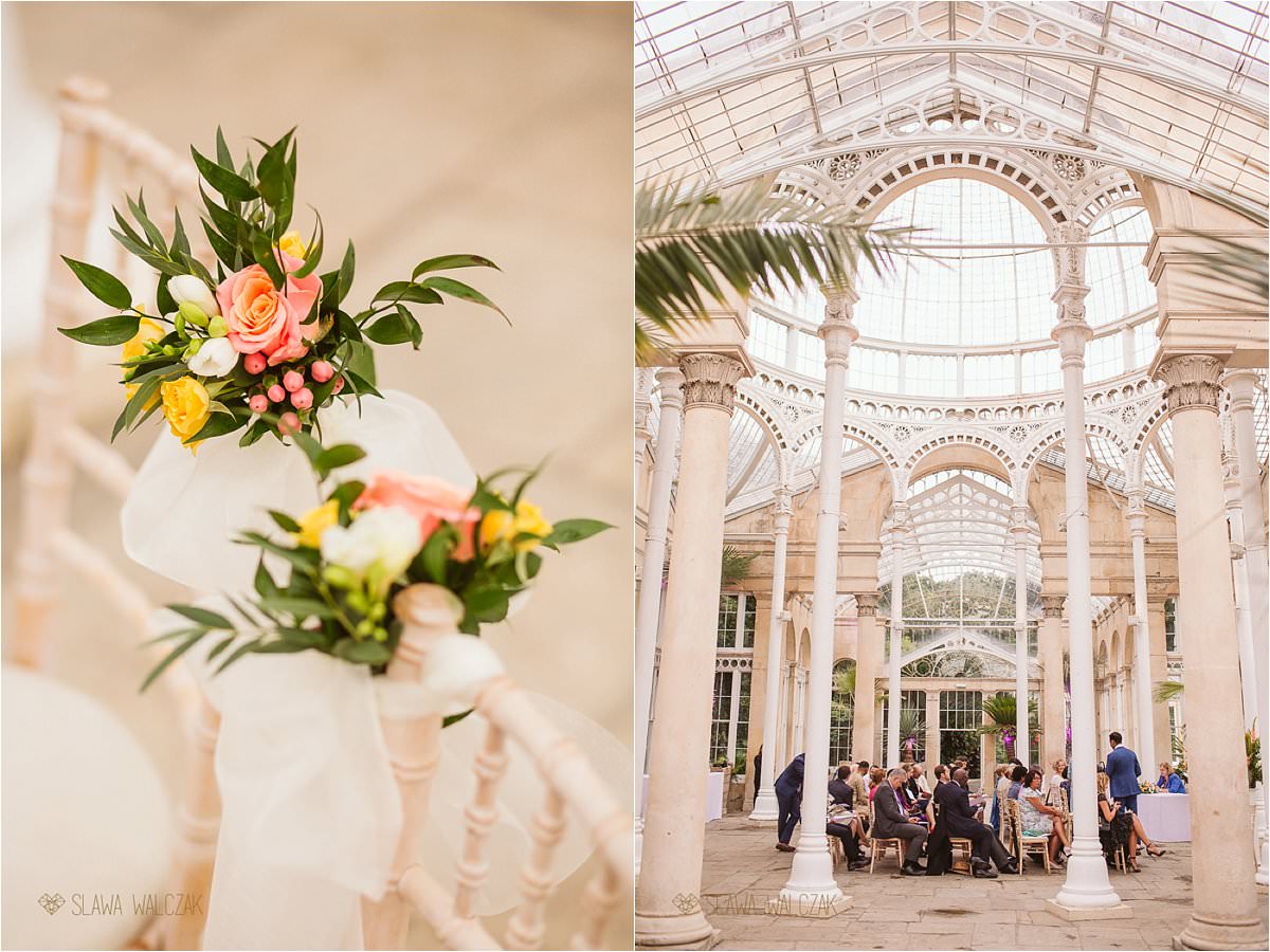 interior and details shots of a wedding at a Great Conservatory in Syon Park