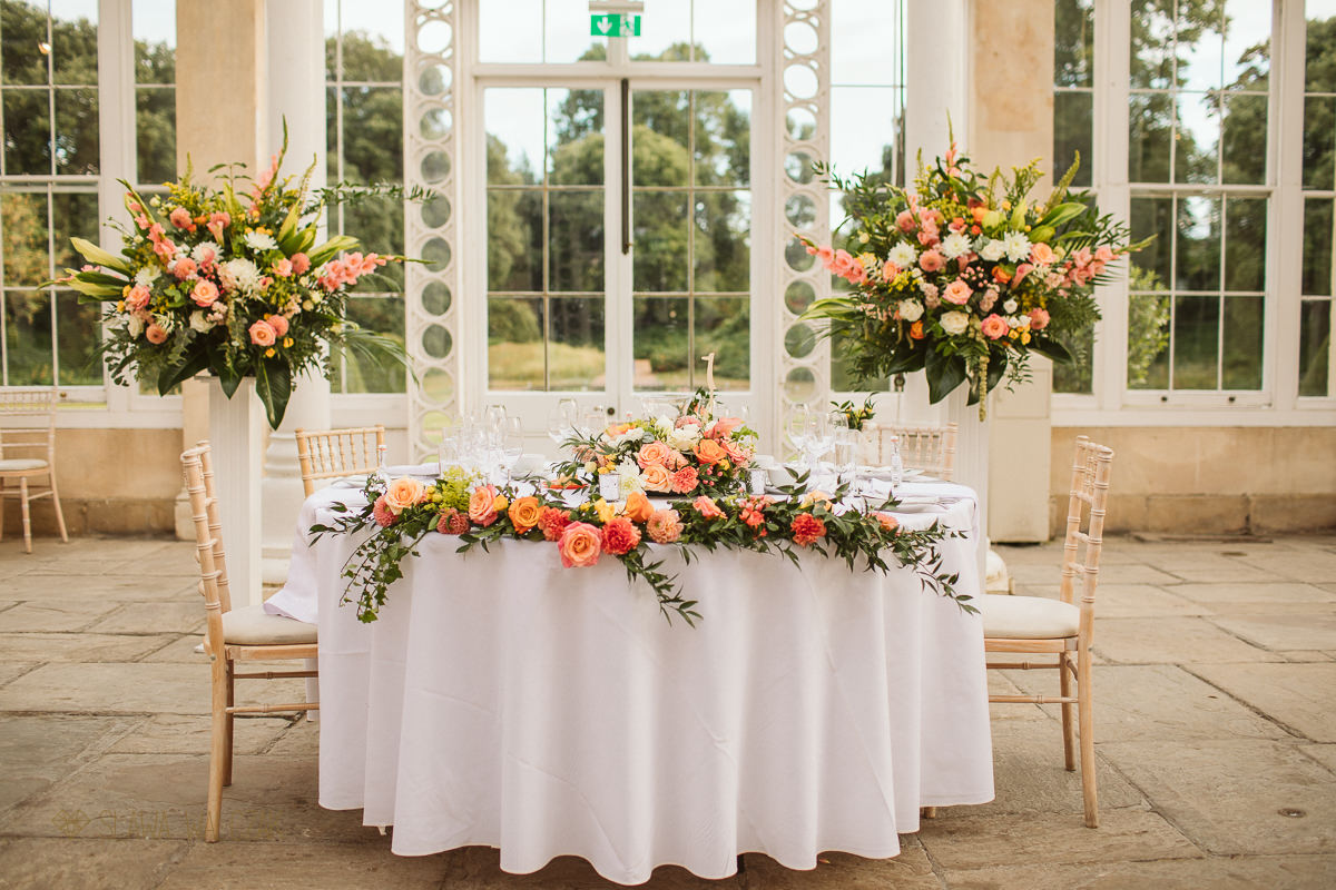 wedding floral table decor at Syon Park