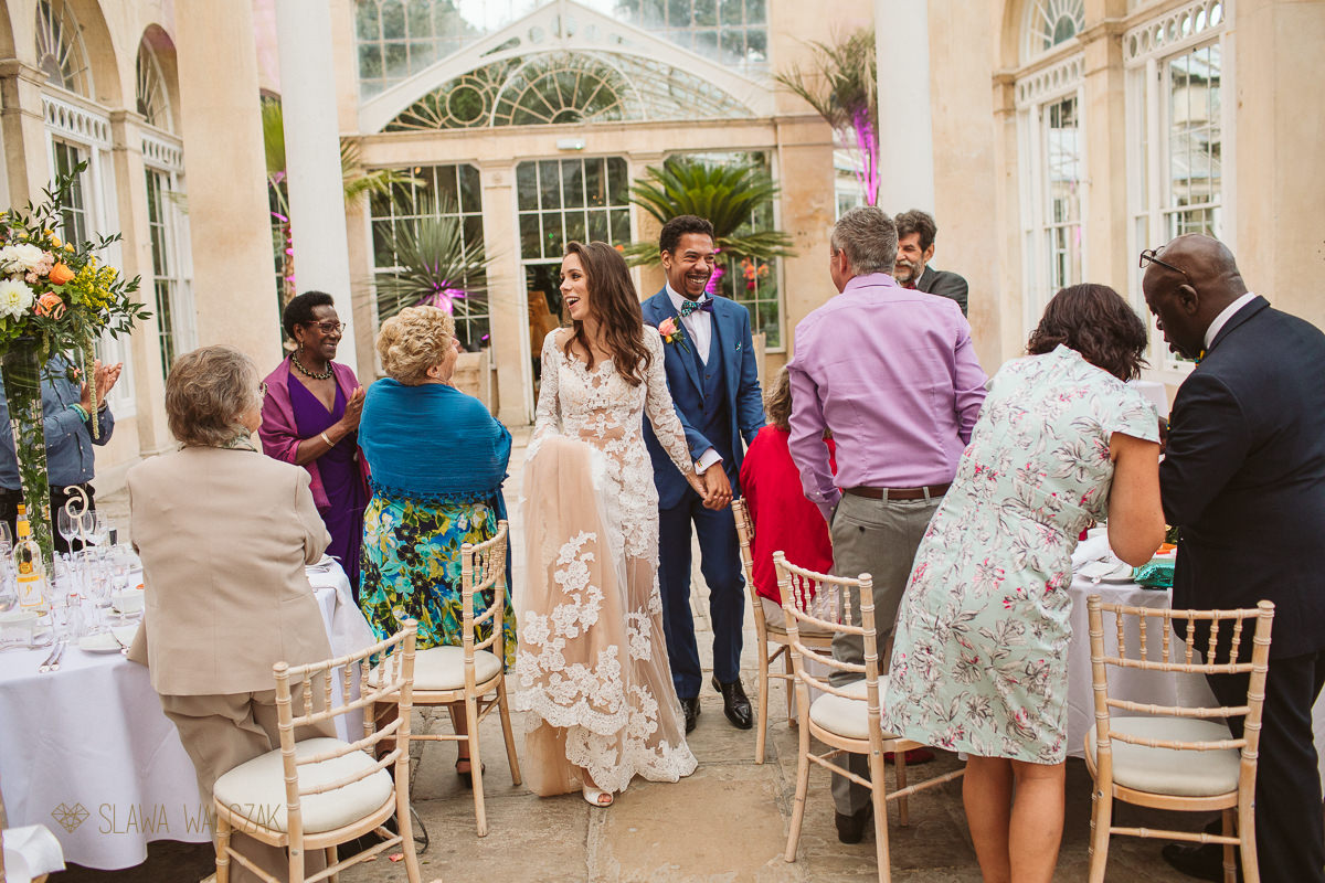 Bride and Groom enter the Conservatory at Syon Park