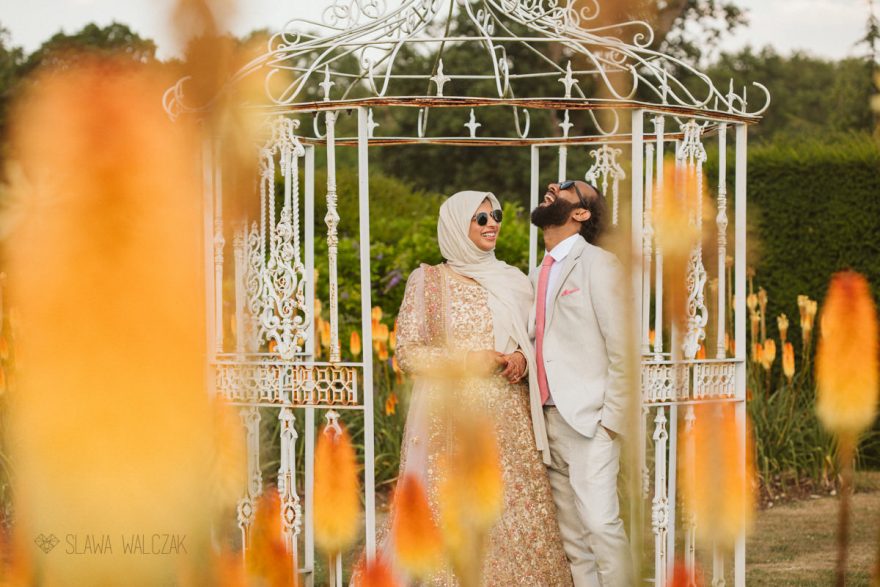 beautiful wedding couple photoshot at the gardens of Mickelfield Hall