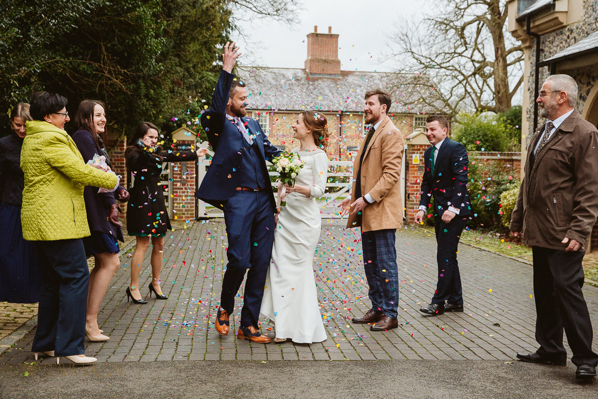 confetti photo during a wedding in Marlow at Compleat Angler Hotel