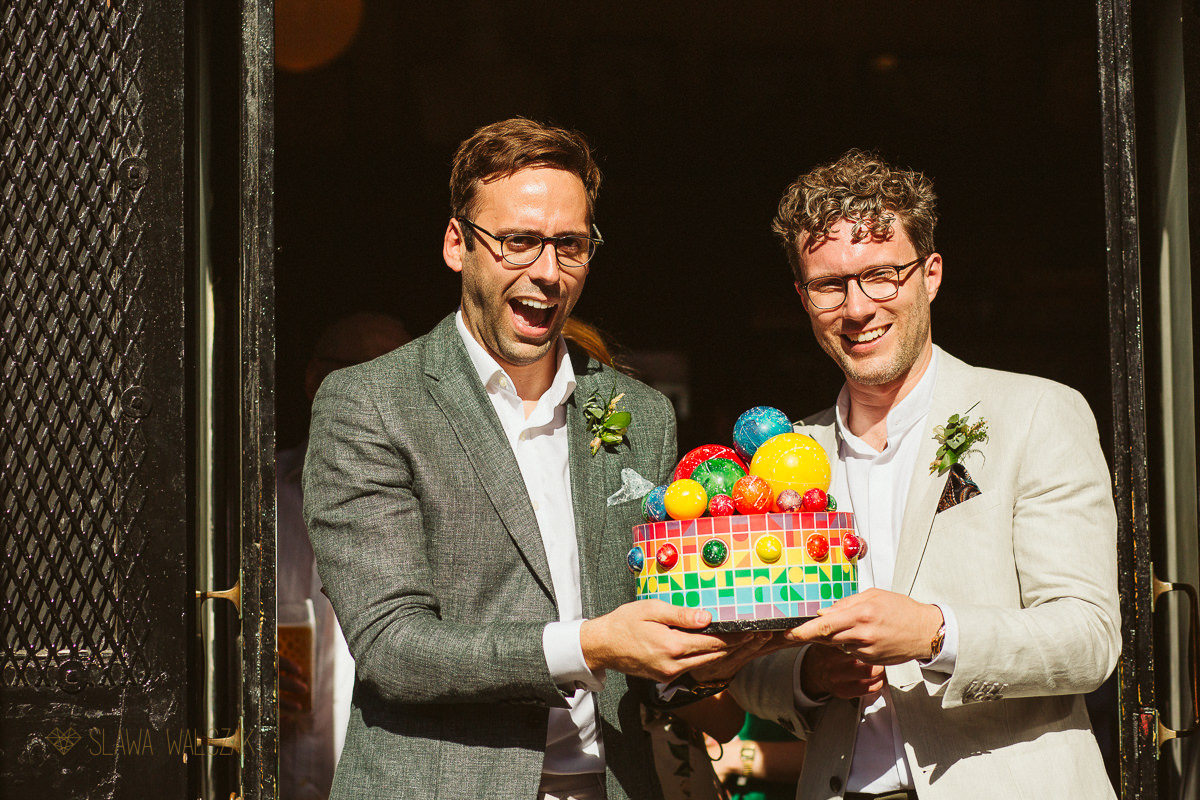 queerky cake at a same sex wedding in Hackney Town Hall
