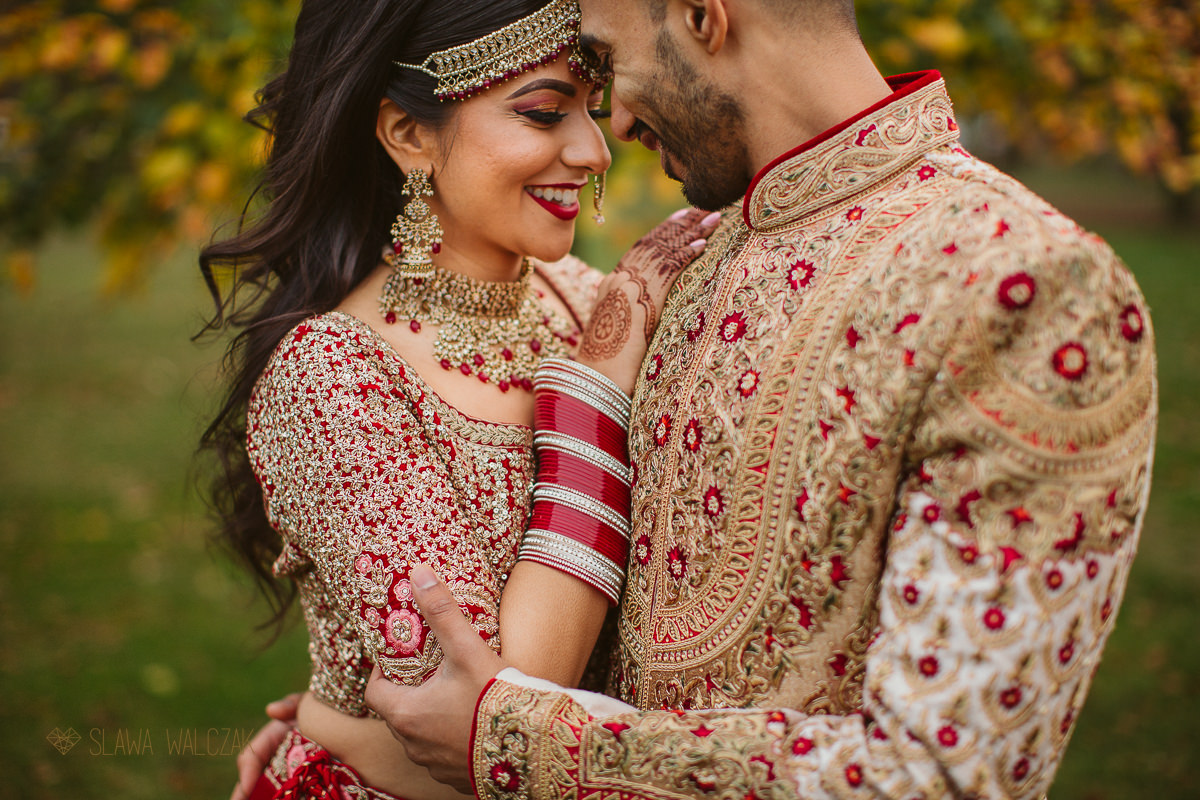 Sikh Indian Couple posing for their Wedding photos in Marylebone London Park