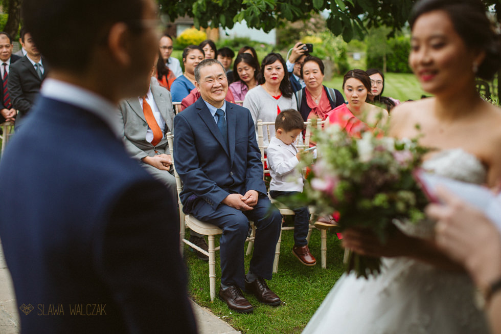 smiling father during an outdoor civil wedding at Hyde Barn Cotswold