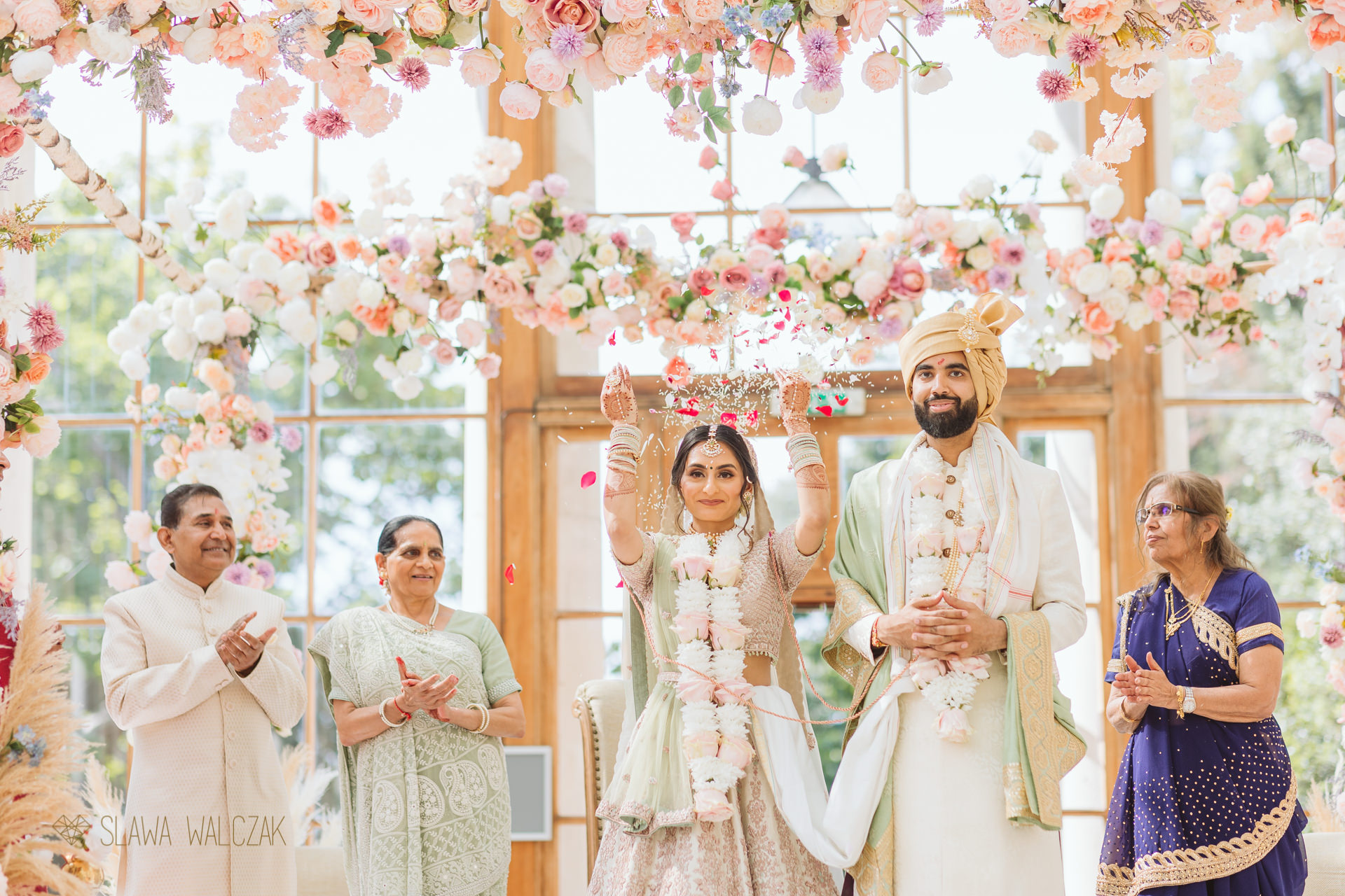 floral mandap photos at a Hindu wedding Kew Gardens